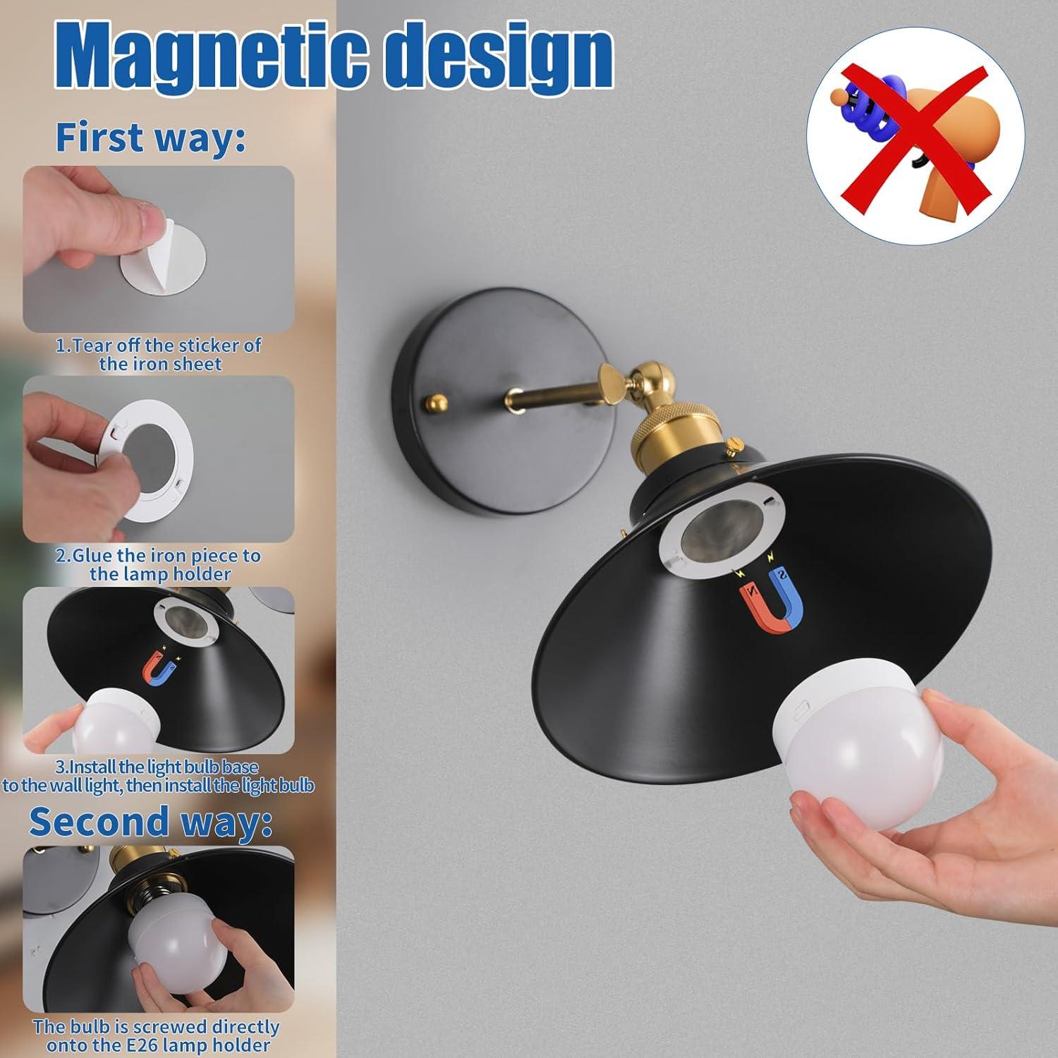 Apliques de Pared LED Recargables Bailoch, Juego de 2, Negro/Dorado