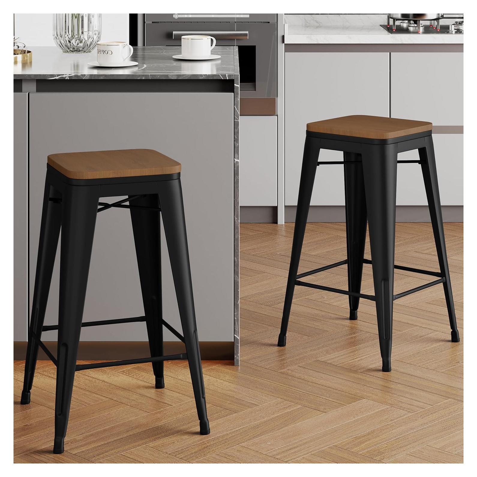 Sillas de Bar Apilables Alunaune 2 Piezas 61 cm Metal Negro