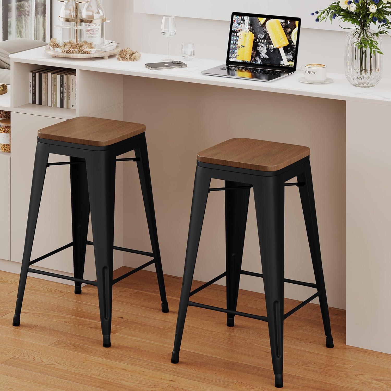 Sillas de Bar Apilables Alunaune 2 Piezas 61 cm Metal Negro