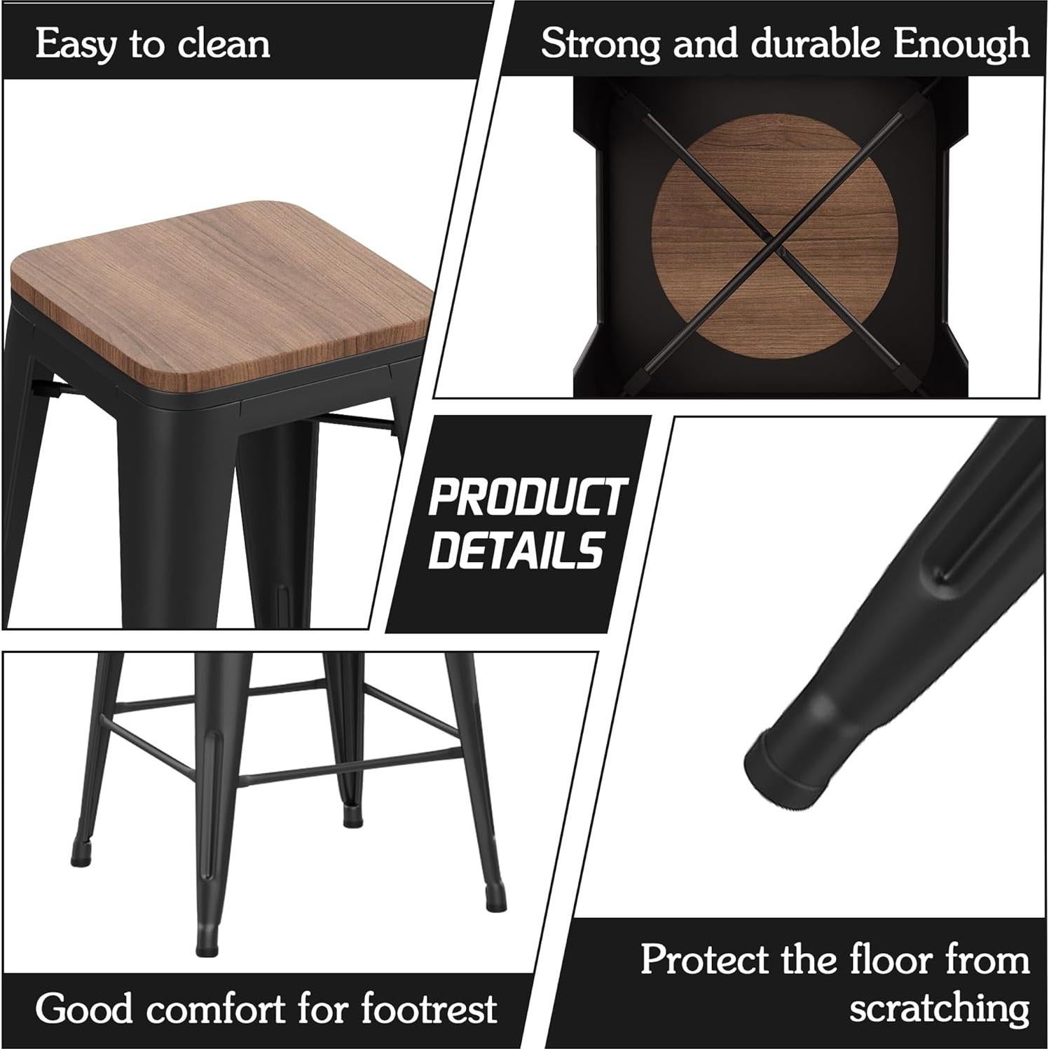 Sillas de Bar Apilables Alunaune 2 Piezas 61 cm Metal Negro