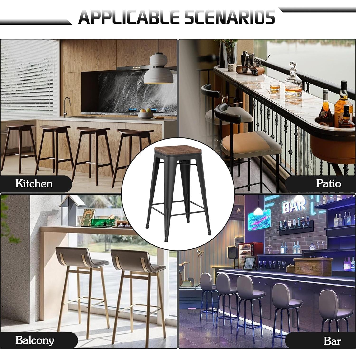 Sillas de Bar Apilables Alunaune 2 Piezas 61 cm Metal Negro