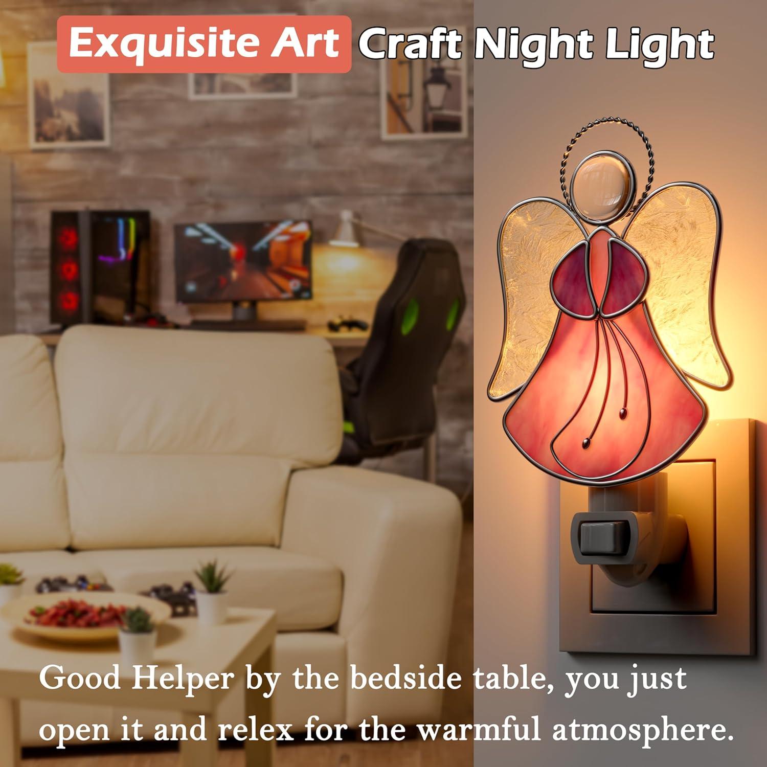 Luz Nocturna Enchufable KUNDGLA Ángel Rosa Vidrio Templado