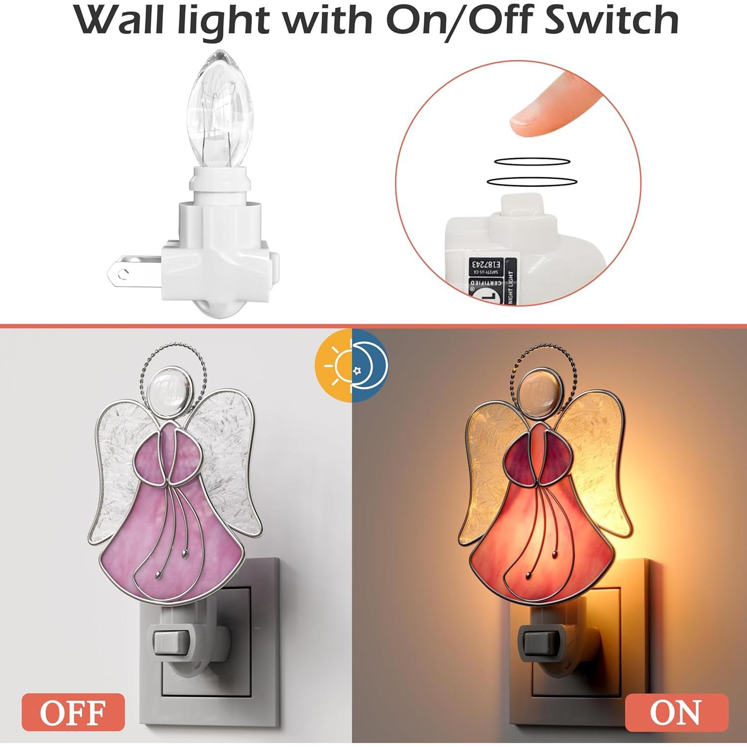 Luz Nocturna Enchufable KUNDGLA Ángel Rosa Vidrio Templado