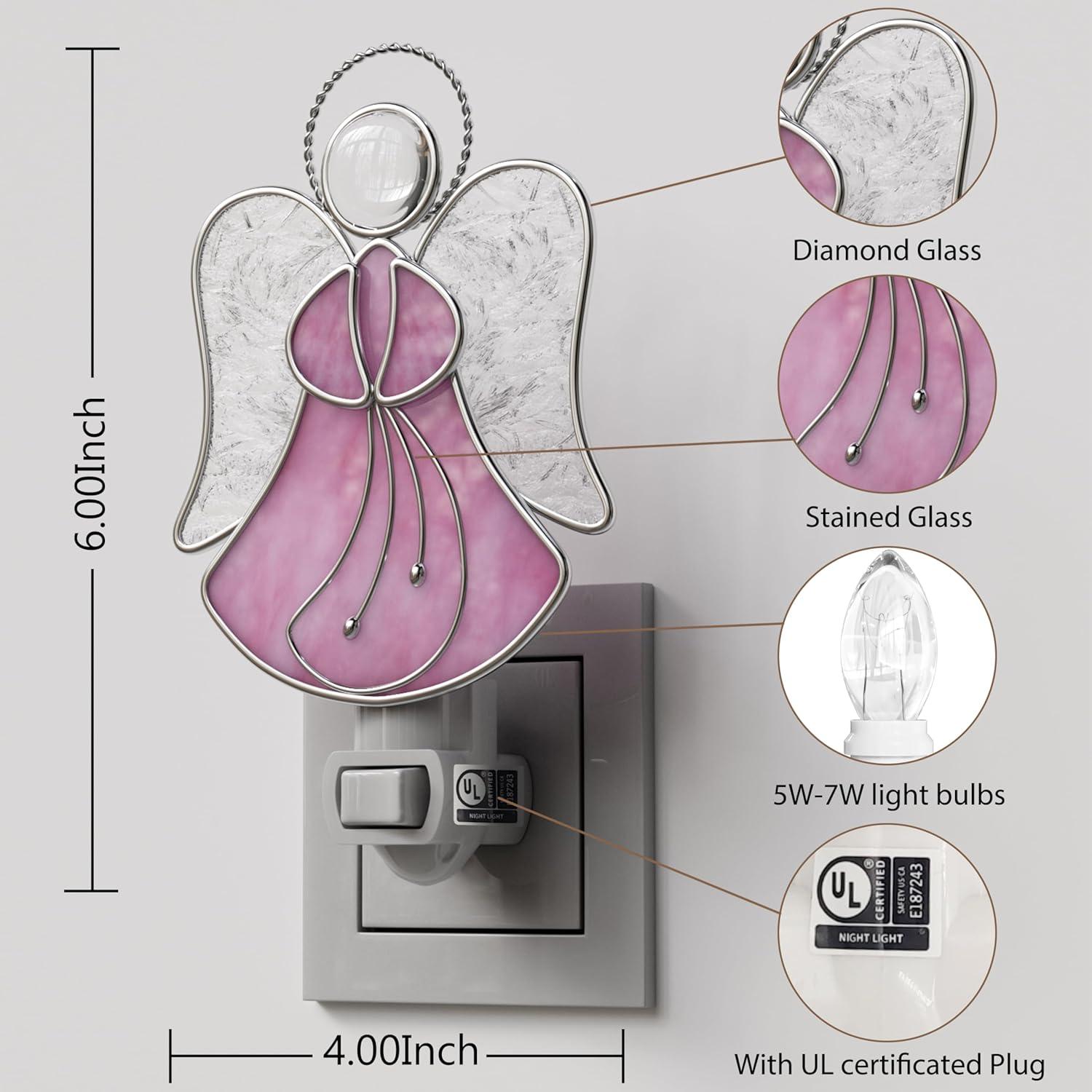 Luz Nocturna Enchufable KUNDGLA Ángel Rosa Vidrio Templado