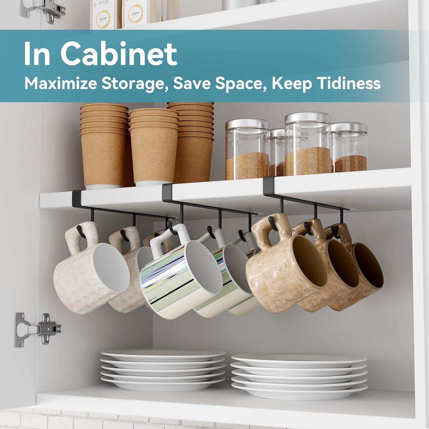 Soporte para Tazas ECROCY Negro, Organizador de Gabinete 3pcs