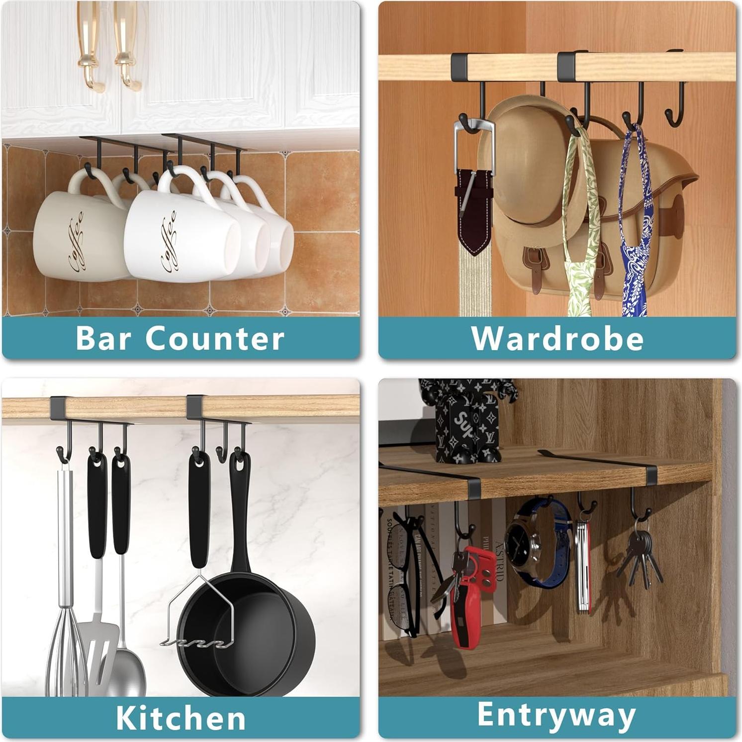 Soporte para Tazas ECROCY Negro, Organizador de Gabinete 3pcs