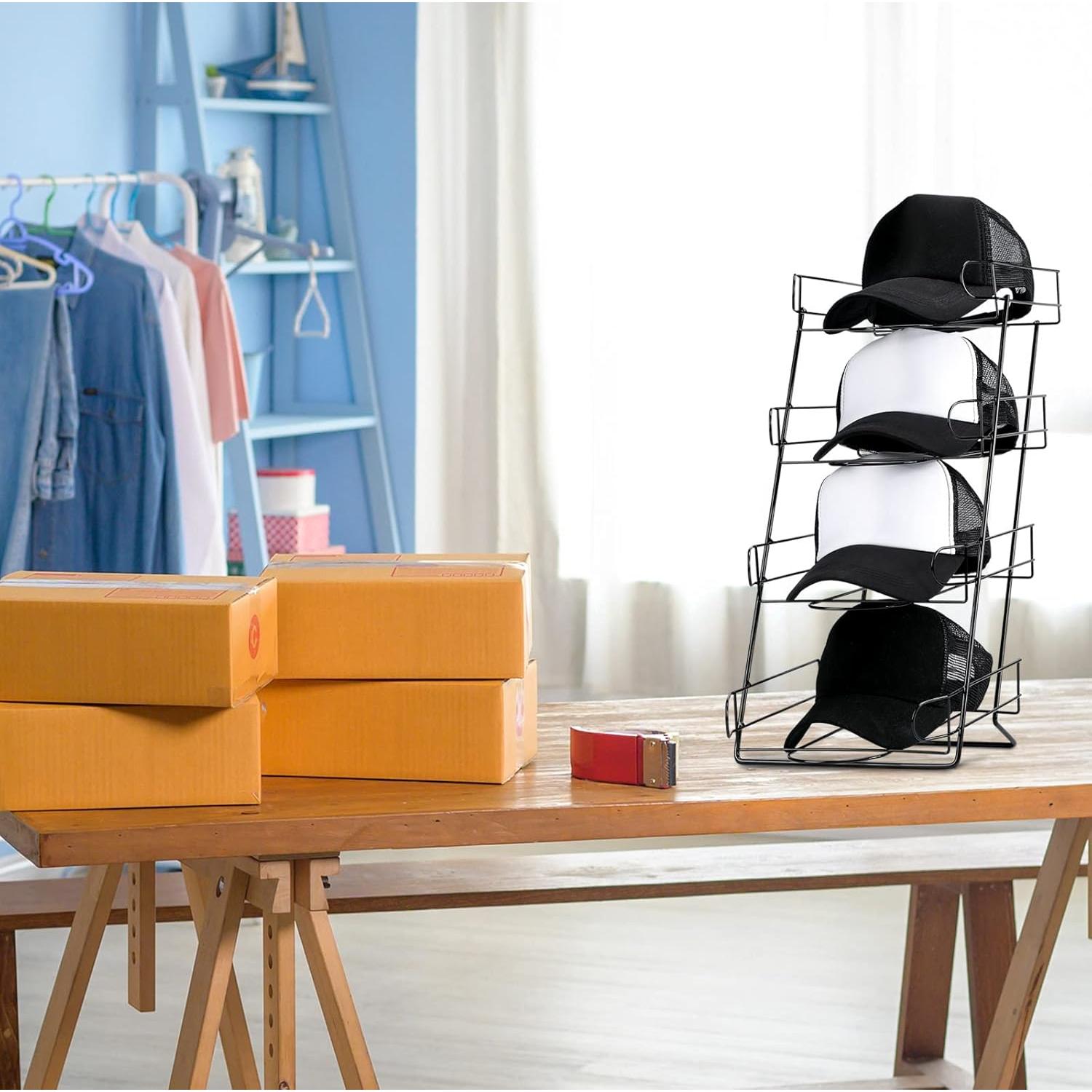 Soporte de Exhibición de Sombreros Zonon 4 Niveles Metal Negro