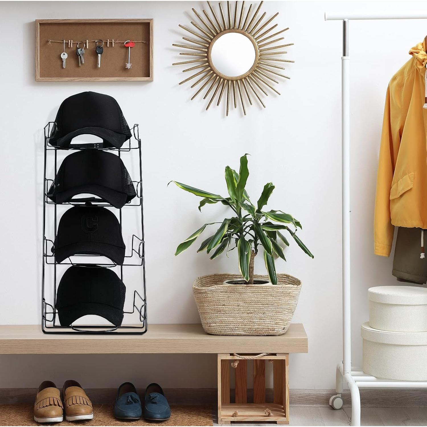 Soporte de Exhibición de Sombreros Zonon 4 Niveles Metal Negro