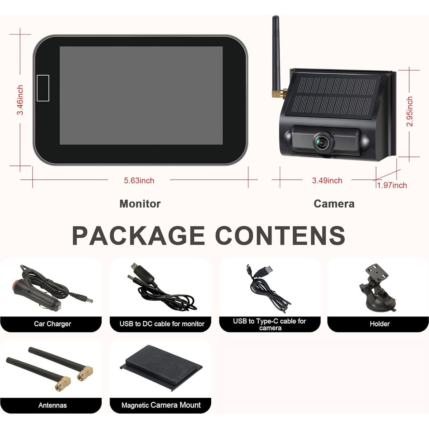 Cámara de Respaldo Inalámbrica Solar YIMU 5" HD 1080P