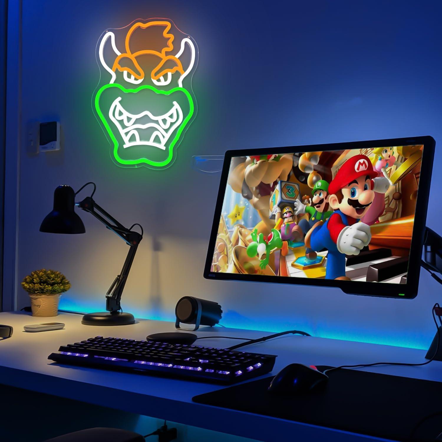 Cartel de Neón Redondo YvuYamg Bowser 33.8x23.6cm LED