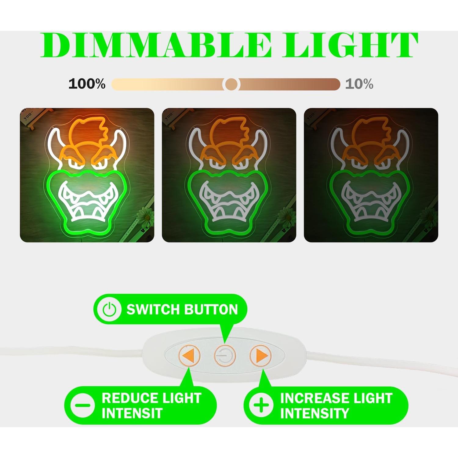 Cartel de Neón Redondo YvuYamg Bowser 33.8x23.6cm LED