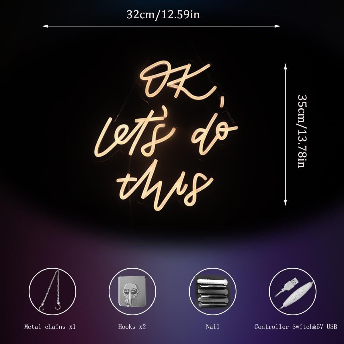 Luz Nocturna de Neón QiaoFei OK Hagámoslo 38x33 cm