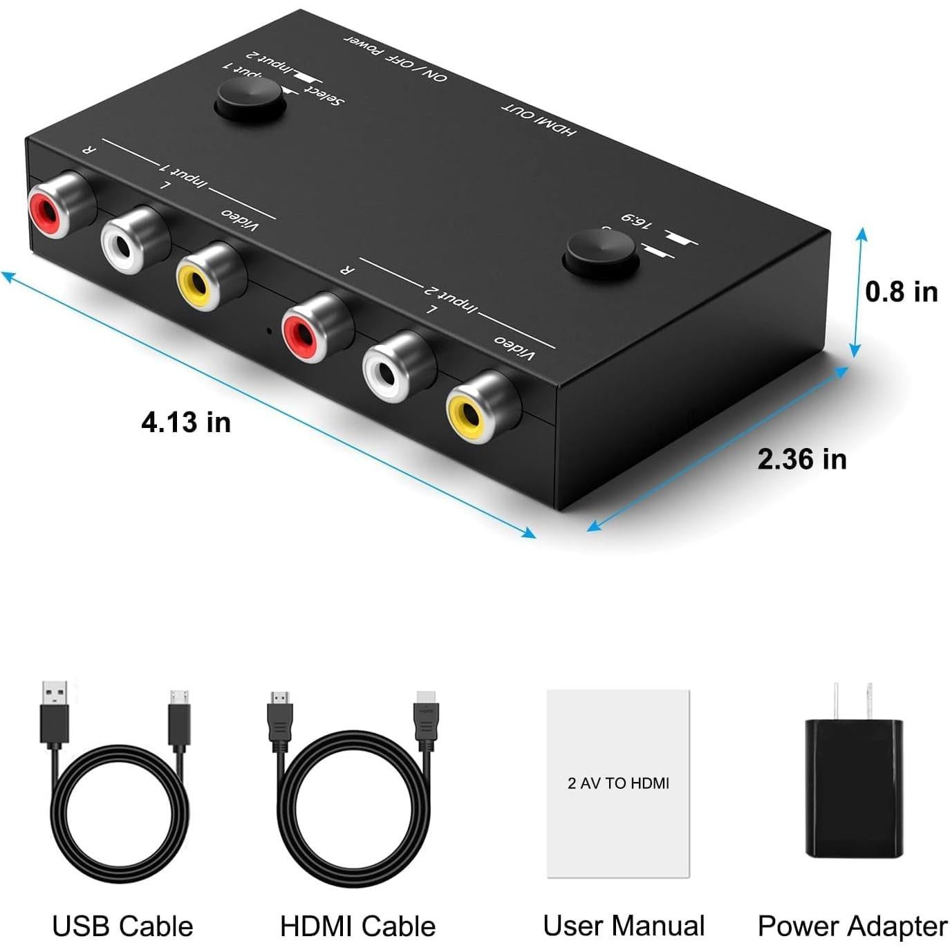 Convertidor RCA a HDMI 2 Puertos Dingsun 1080p Plug and Play