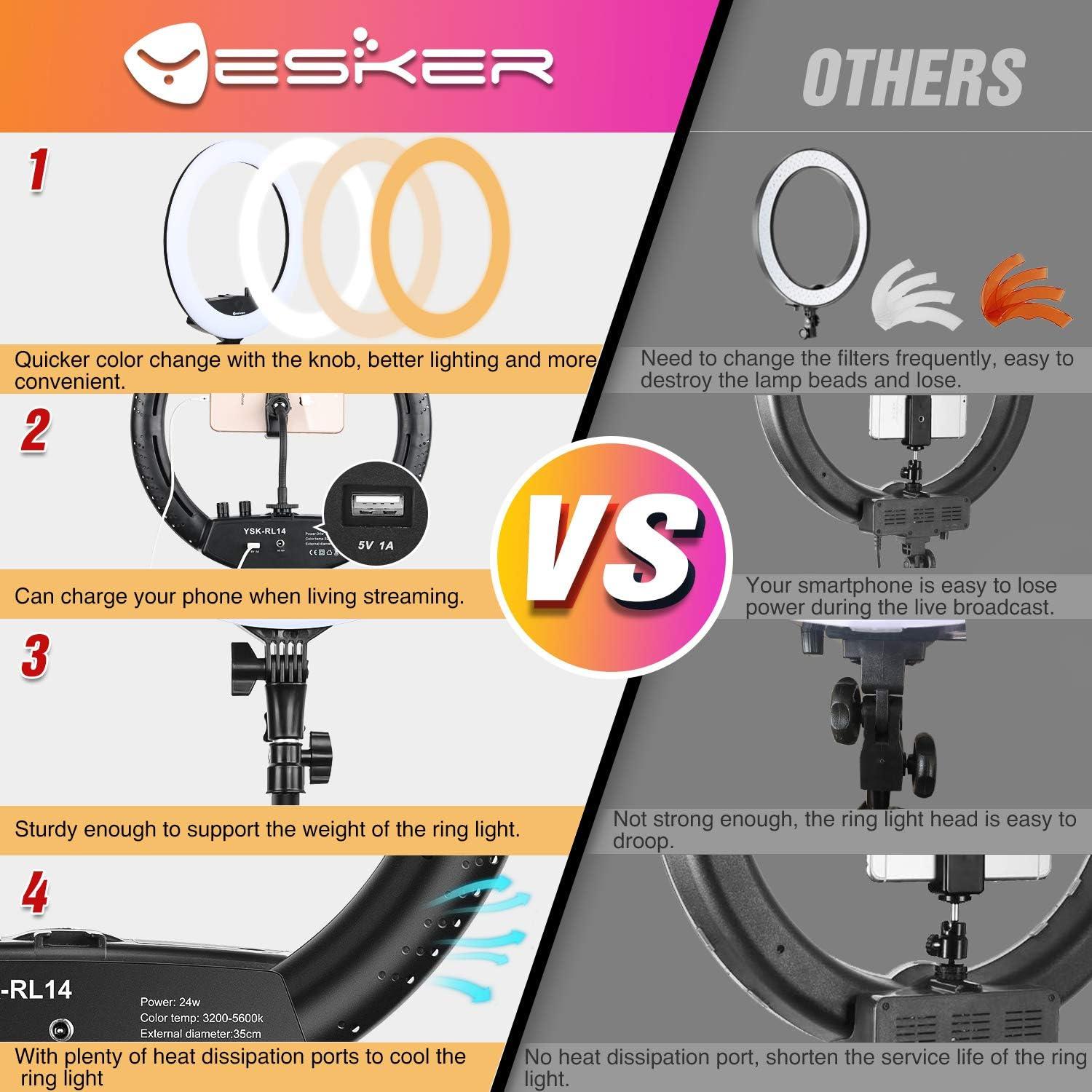 Anillo de Luz LED 35cm Yesker con Soporte Ajustable y USB