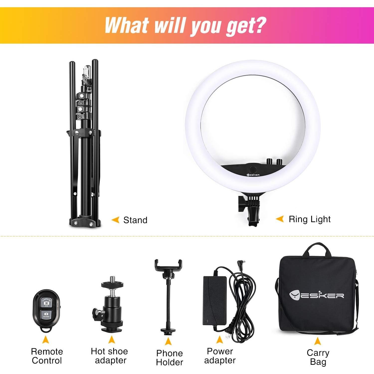 Anillo de Luz LED 35cm Yesker con Soporte Ajustable y USB