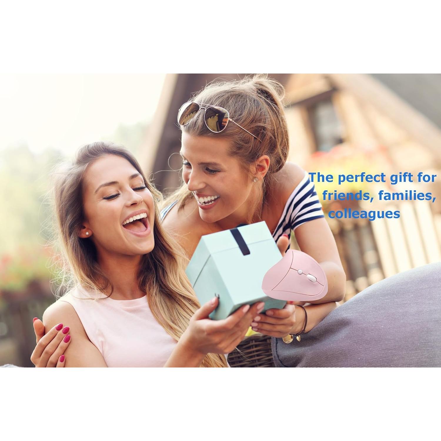 Ratón Inalámbrico Ergonómico Vertical Rosa Recargable para PC