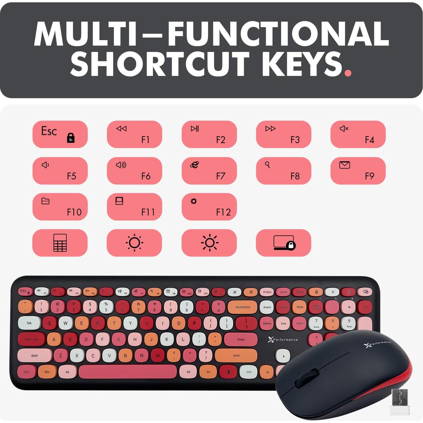 Combo Teclado y Ratón Inalámbrico X9 Retro Multicolor 2.4G