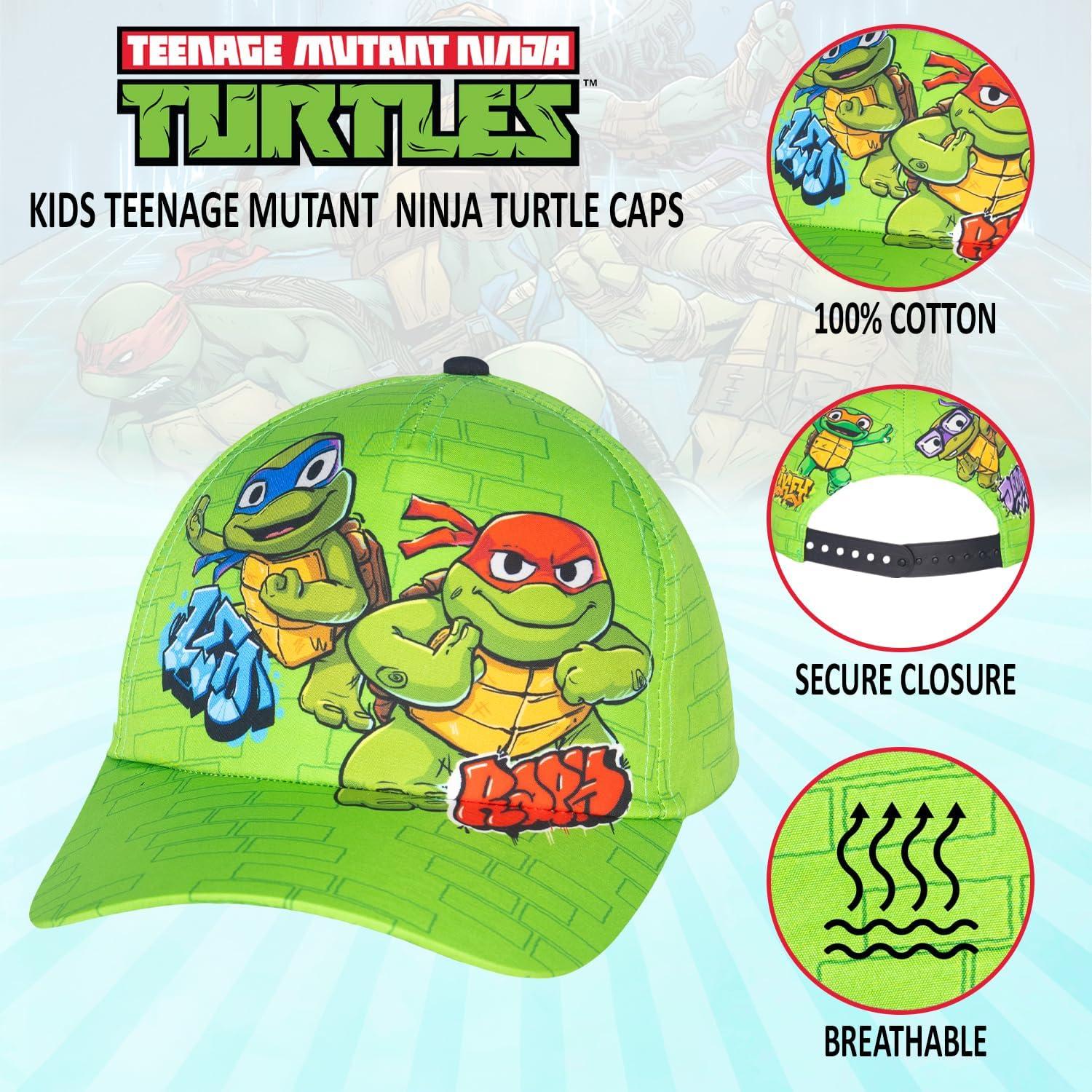 Gorra de béisbol TMNT para niños, algodón verde, ajustable