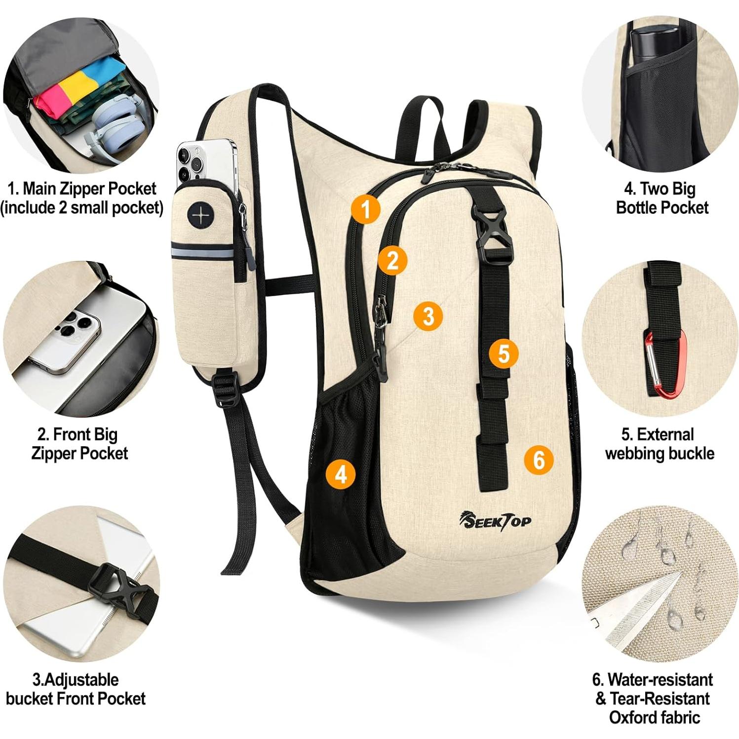 Mochila de Senderismo Plegable Seektop 15L Beige Unisex