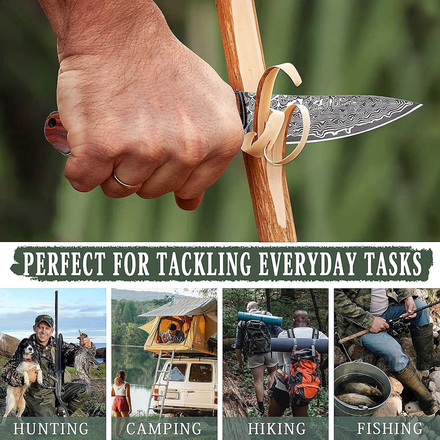 Cuchillo Plegable de Damasco AUBEY con Mango de Madera 19.1 cm