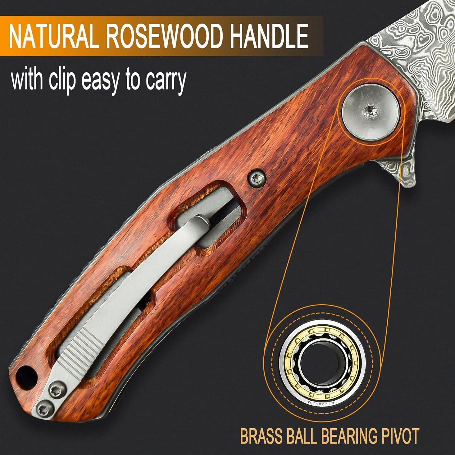 Cuchillo Plegable de Damasco AUBEY con Mango de Madera 19.1 cm