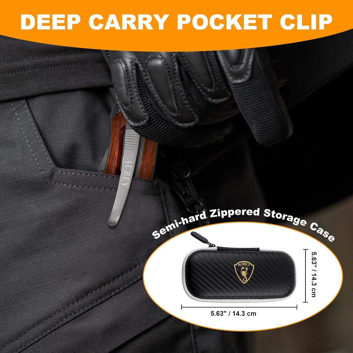 Cuchillo Plegable de Damasco AUBEY con Mango de Madera 19.1 cm