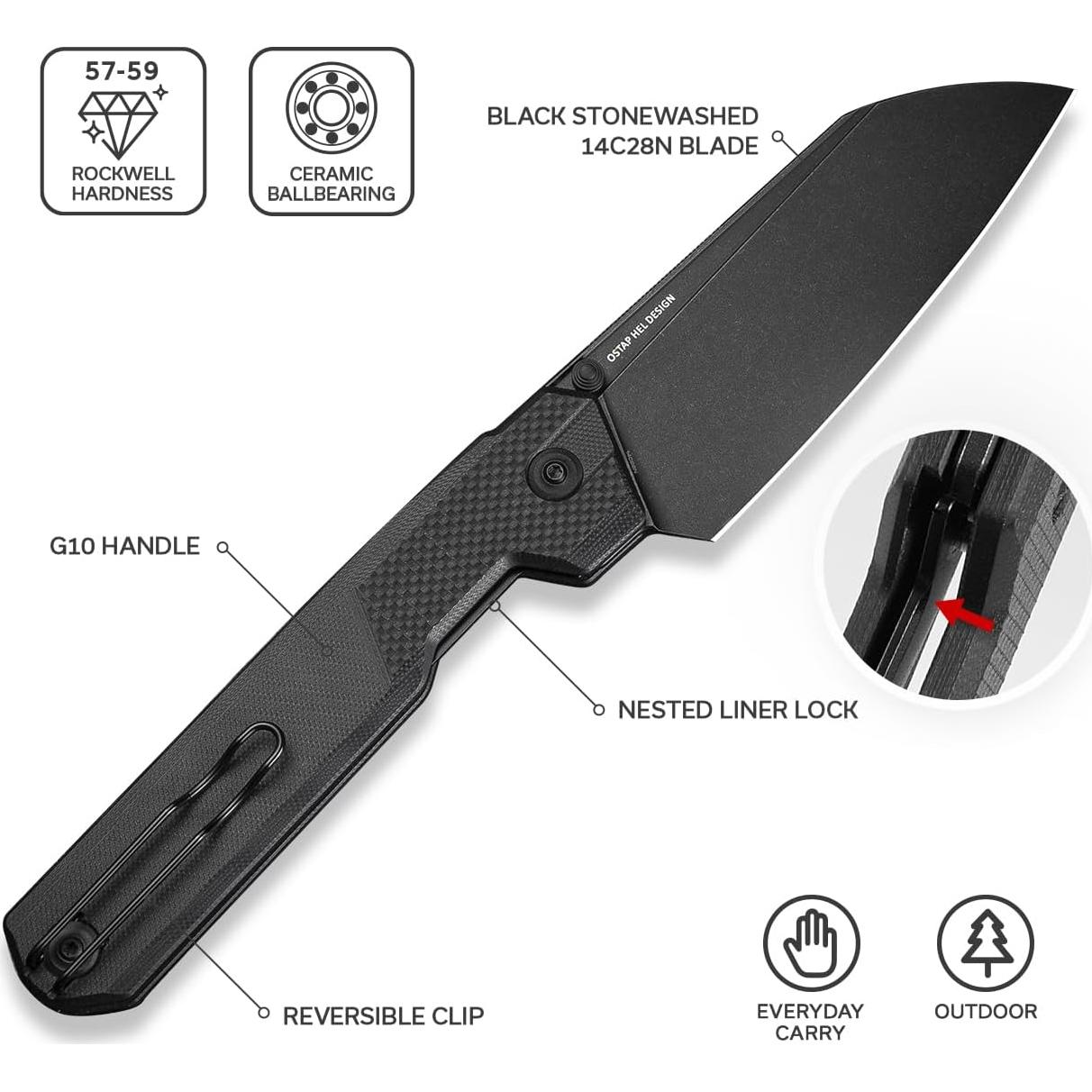 Cuchillo Plegable CIVIVI Hid 10.52 cm 14C28N Mango G10 Negro