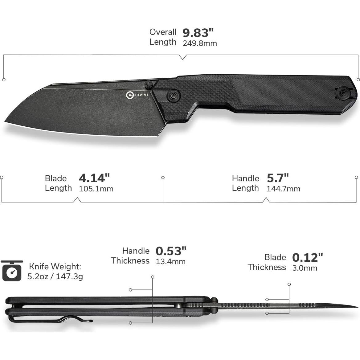 Cuchillo Plegable CIVIVI Hid 10.52 cm 14C28N Mango G10 Negro