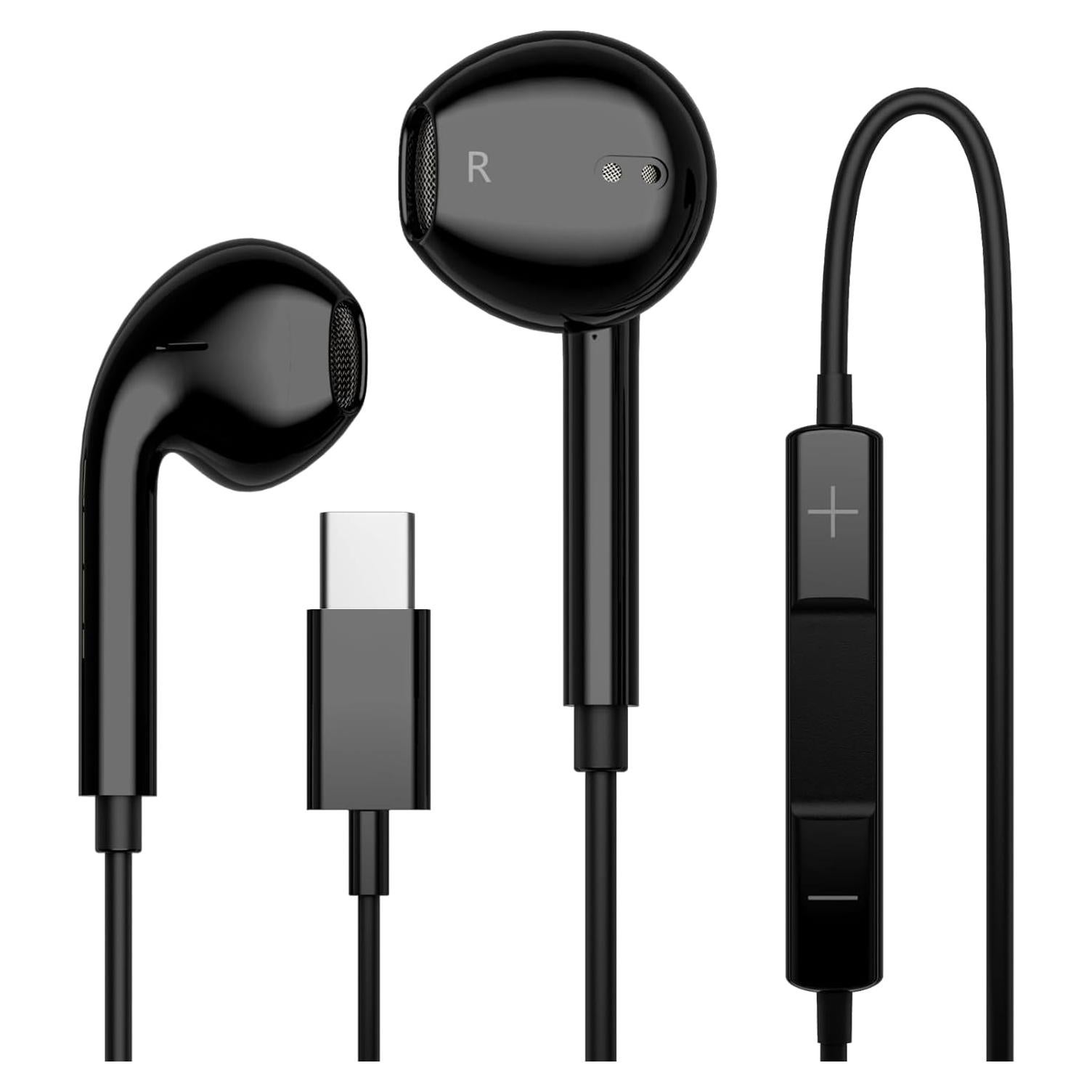 Auriculares USB C Negros con Cable para iPhone y iPad Pro