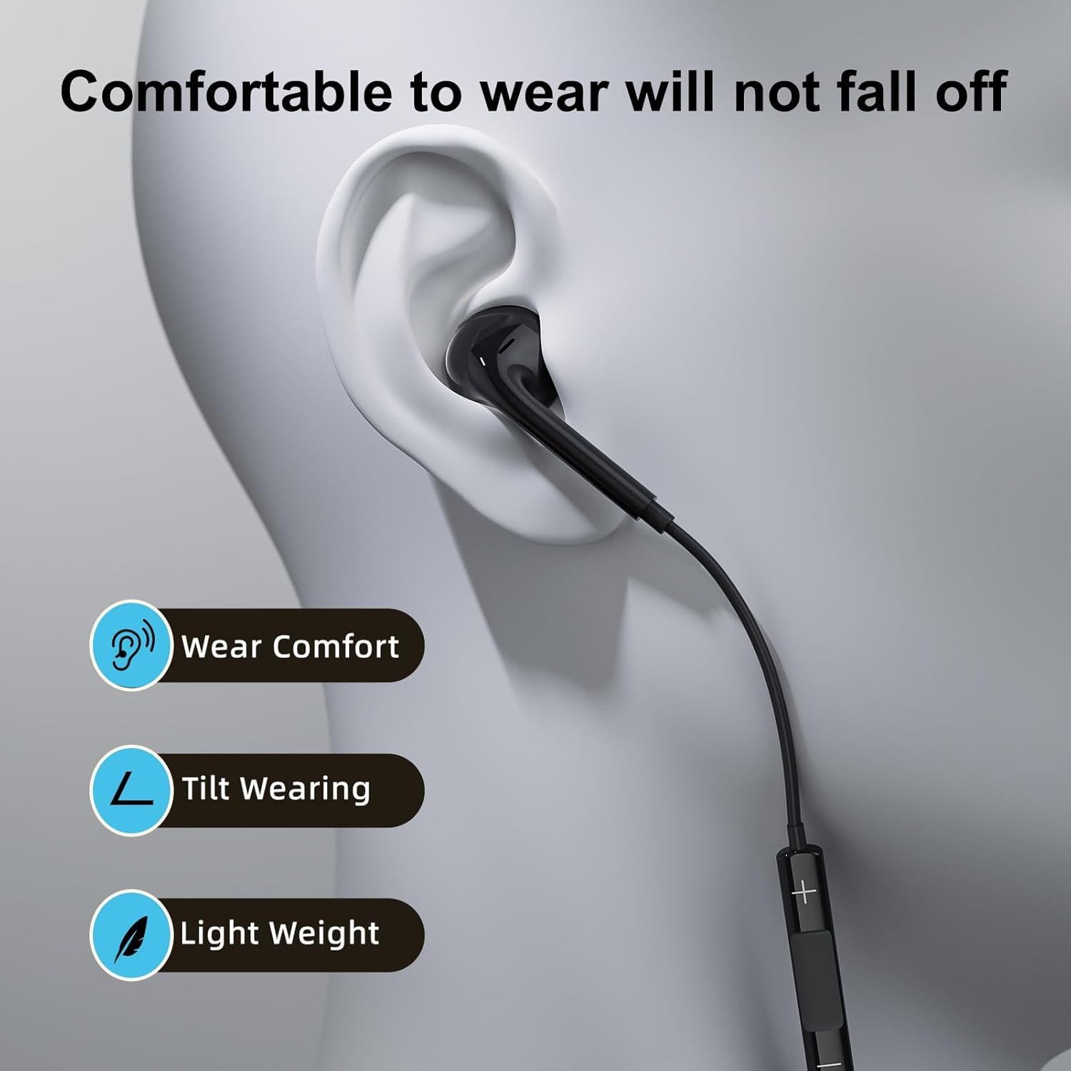 Auriculares USB C Negros con Cable para iPhone y iPad Pro