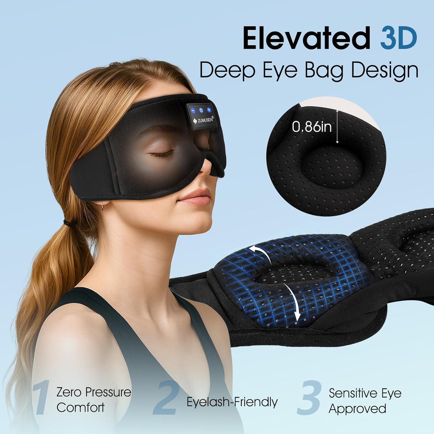 Auriculares Bluetooth ZUMUSEN con Máscara de Ojos 3D Ajustable