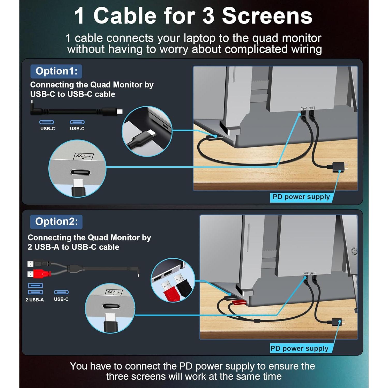 FOPO Extensor de Pantalla Cuádruple 14" FHD para Laptop