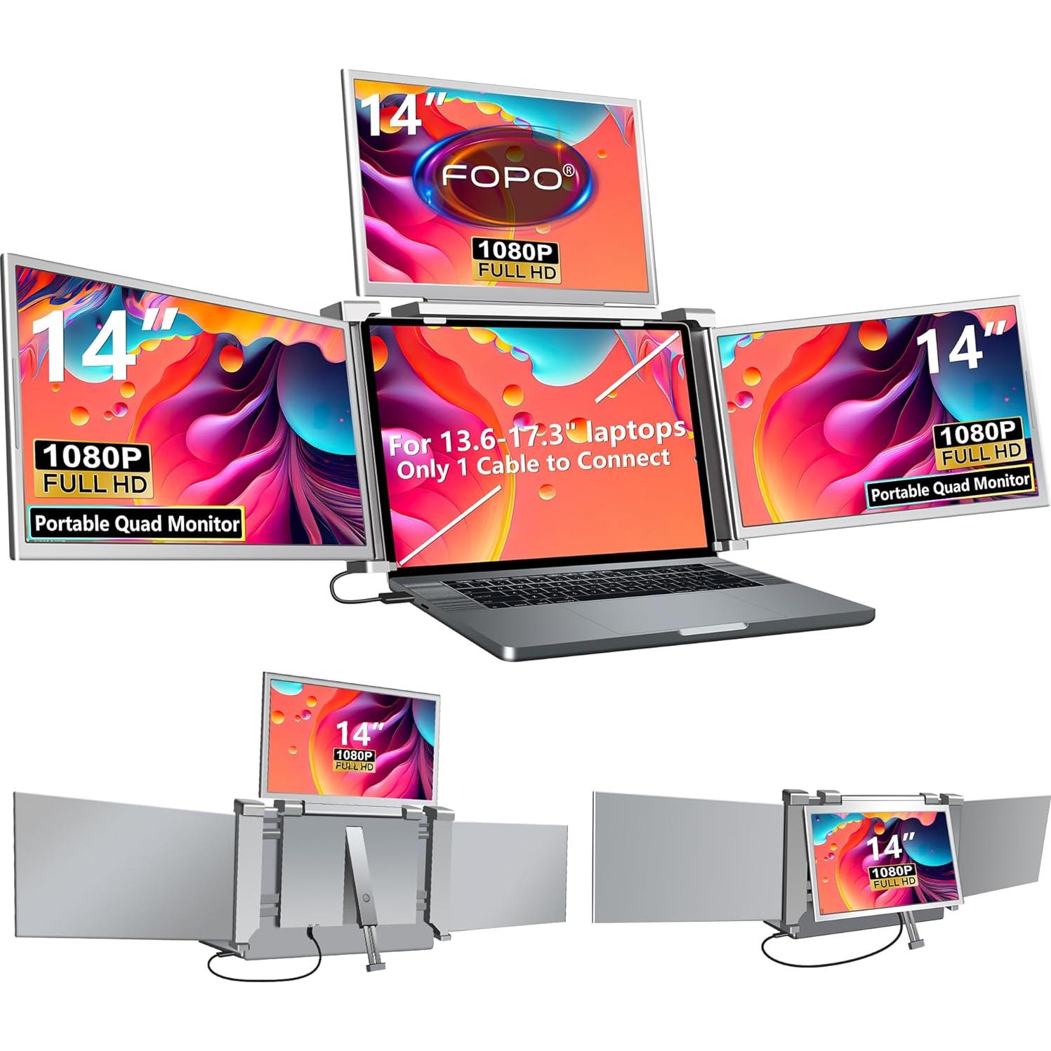 FOPO Extensor de Pantalla Cuádruple 14" FHD para Laptop