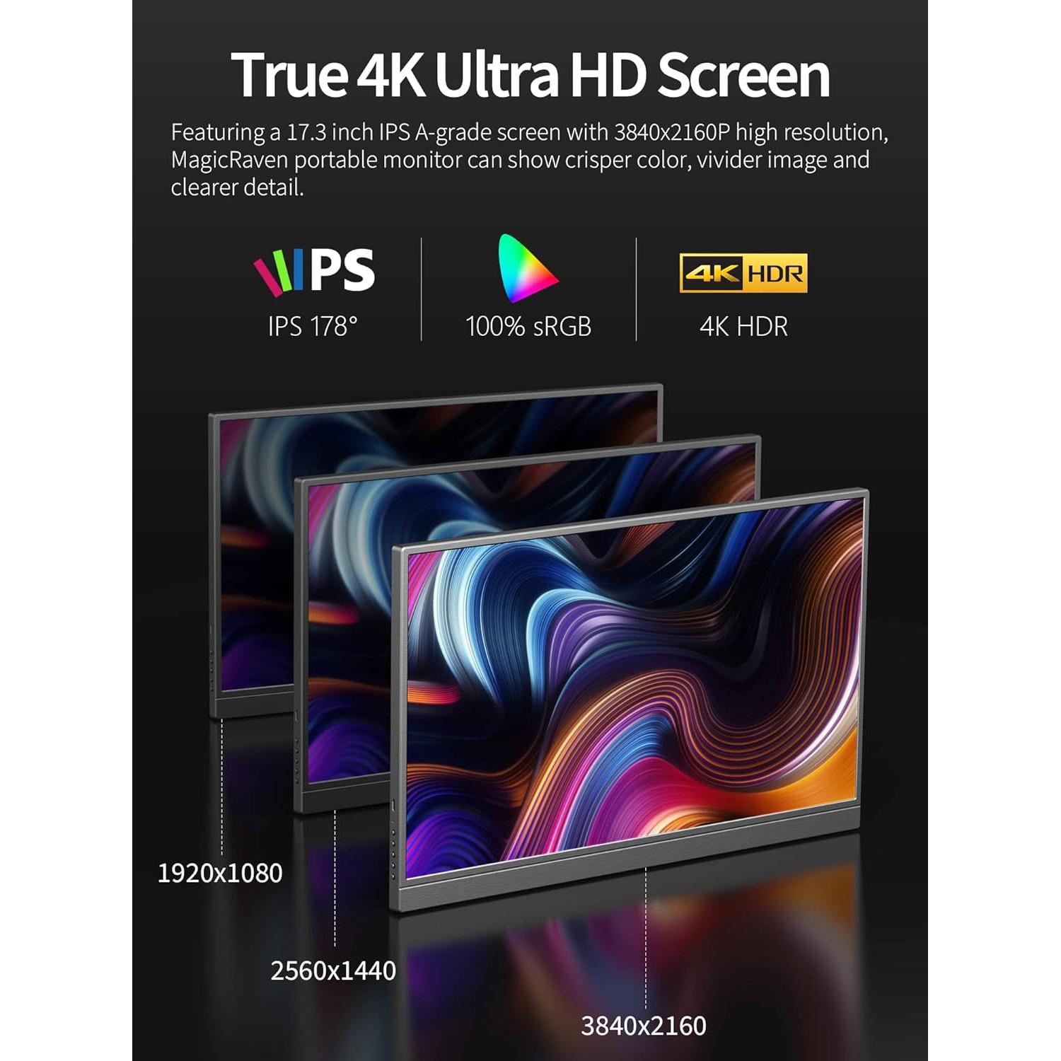 Monitor Portátil 4K MAGICRAVEN 17.3" IPS 400 Nits