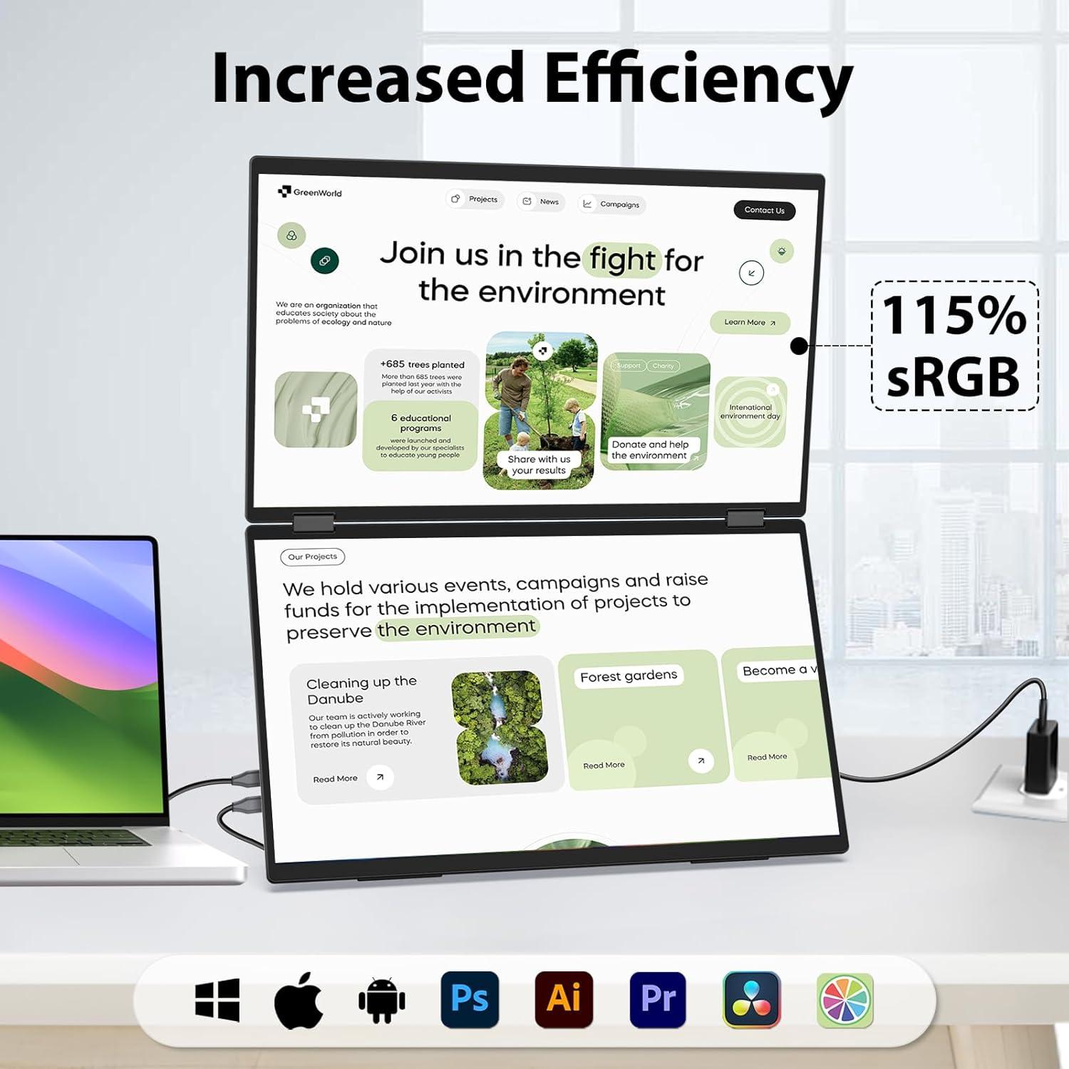 InnoView Extensor de Pantalla 46.99cm 1080P 100Hz Duales