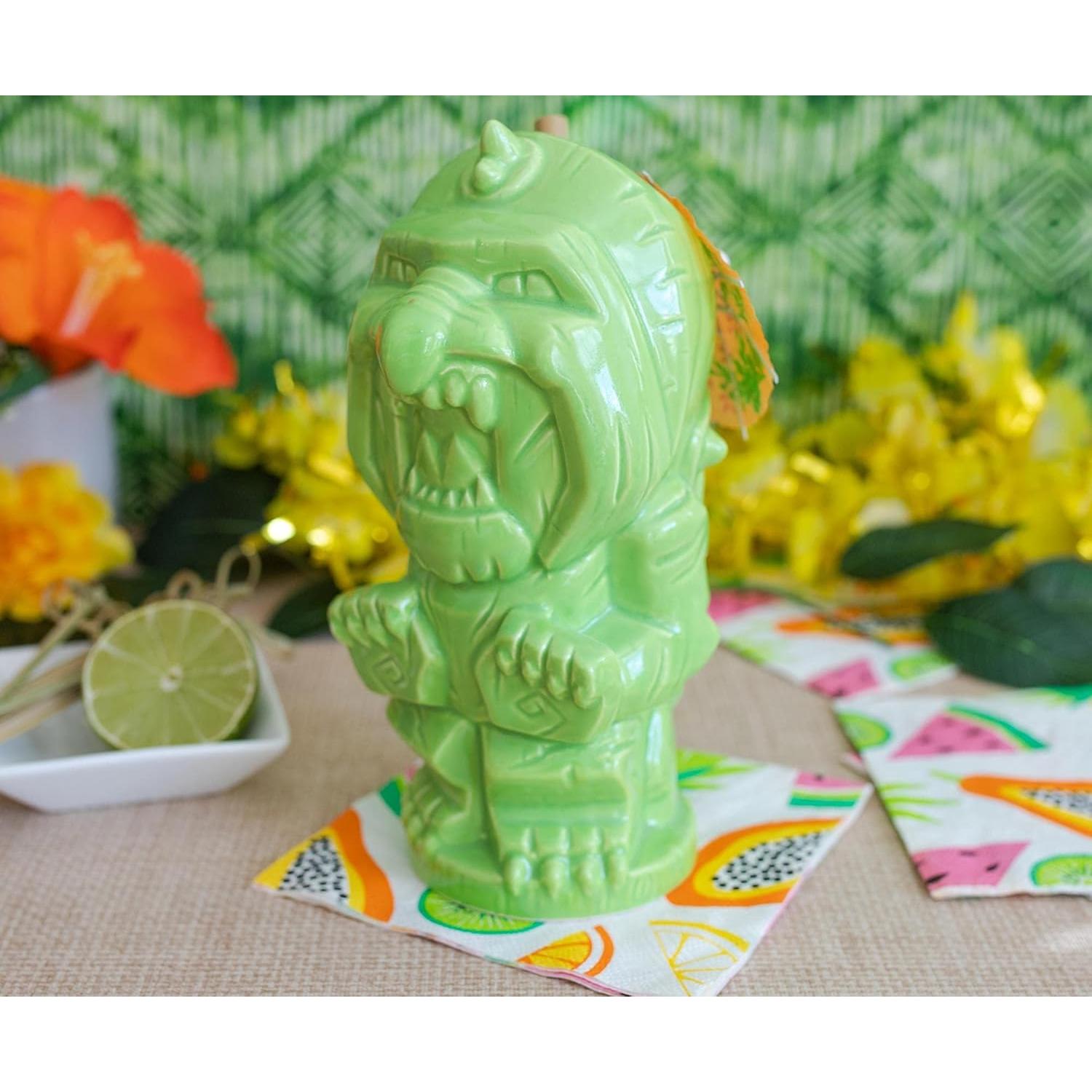 Taza Cerámica Geeki Tikis Gato de Batalla 414 ml Verde