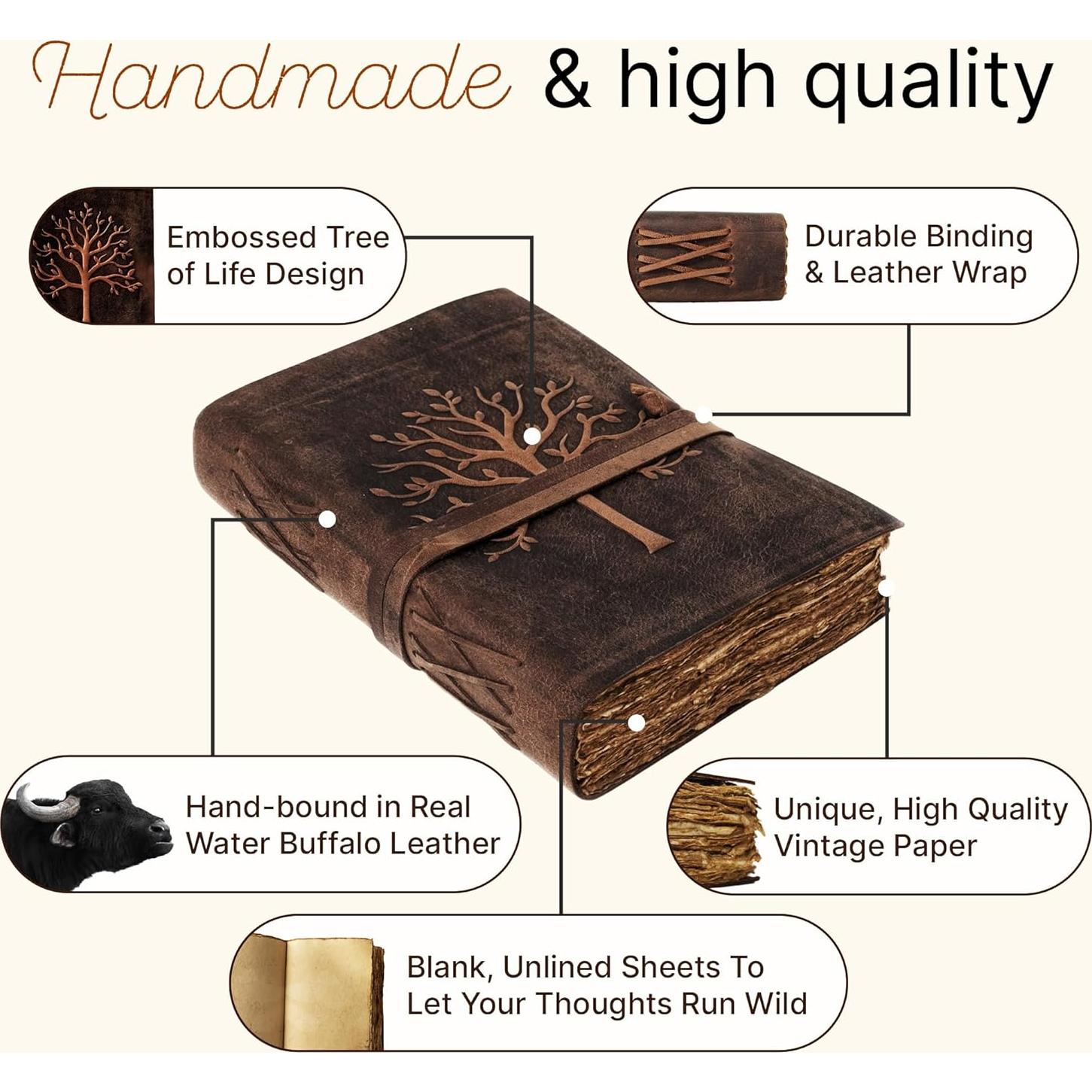 Diario de Cuero Vintage NomadCraftsCo. 240 Páginas 17.8x12.7cm