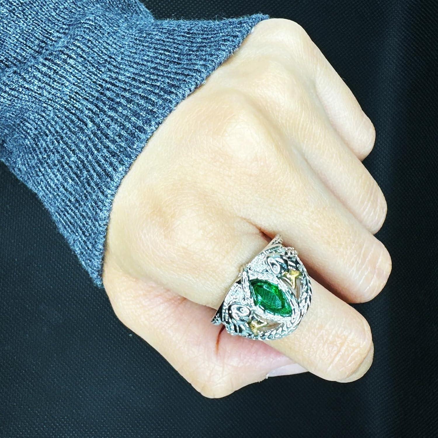 Anillo Aragorn Piedra Verde CZ Plata 925 Talla 6-10