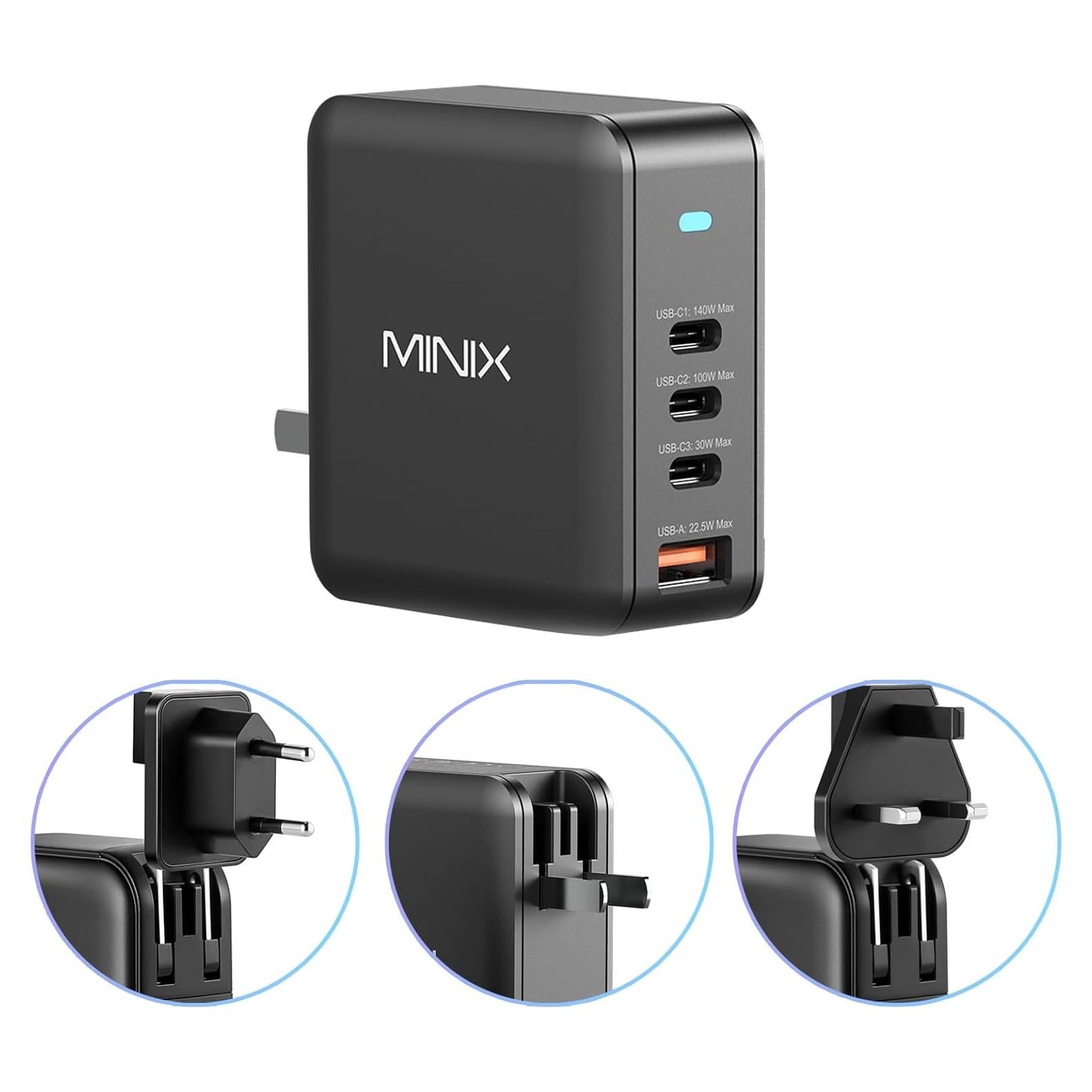 Cargador USB-C MINIX 165W 4 Puertos PD 3.1 Rápido
