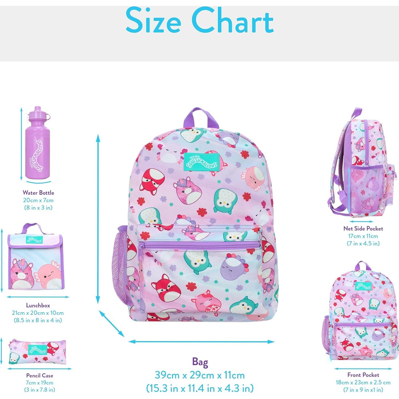 School Bag 4 Piece Set | Kids Backpack And Lunch Bag Set With Pencil Case And Water Bottle | Children's Backpacks | Official Merchandise, NDSM85636