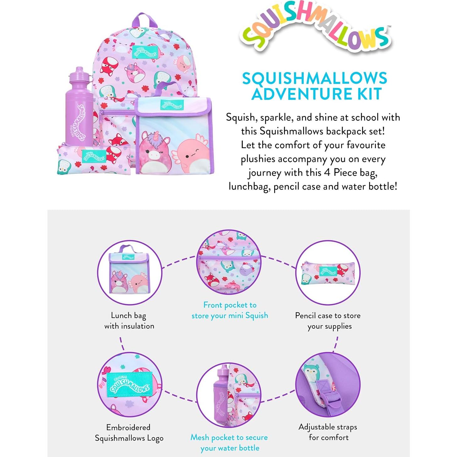 School Bag 4 Piece Set | Kids Backpack And Lunch Bag Set With Pencil Case And Water Bottle | Children's Backpacks | Official Merchandise, NDSM85636