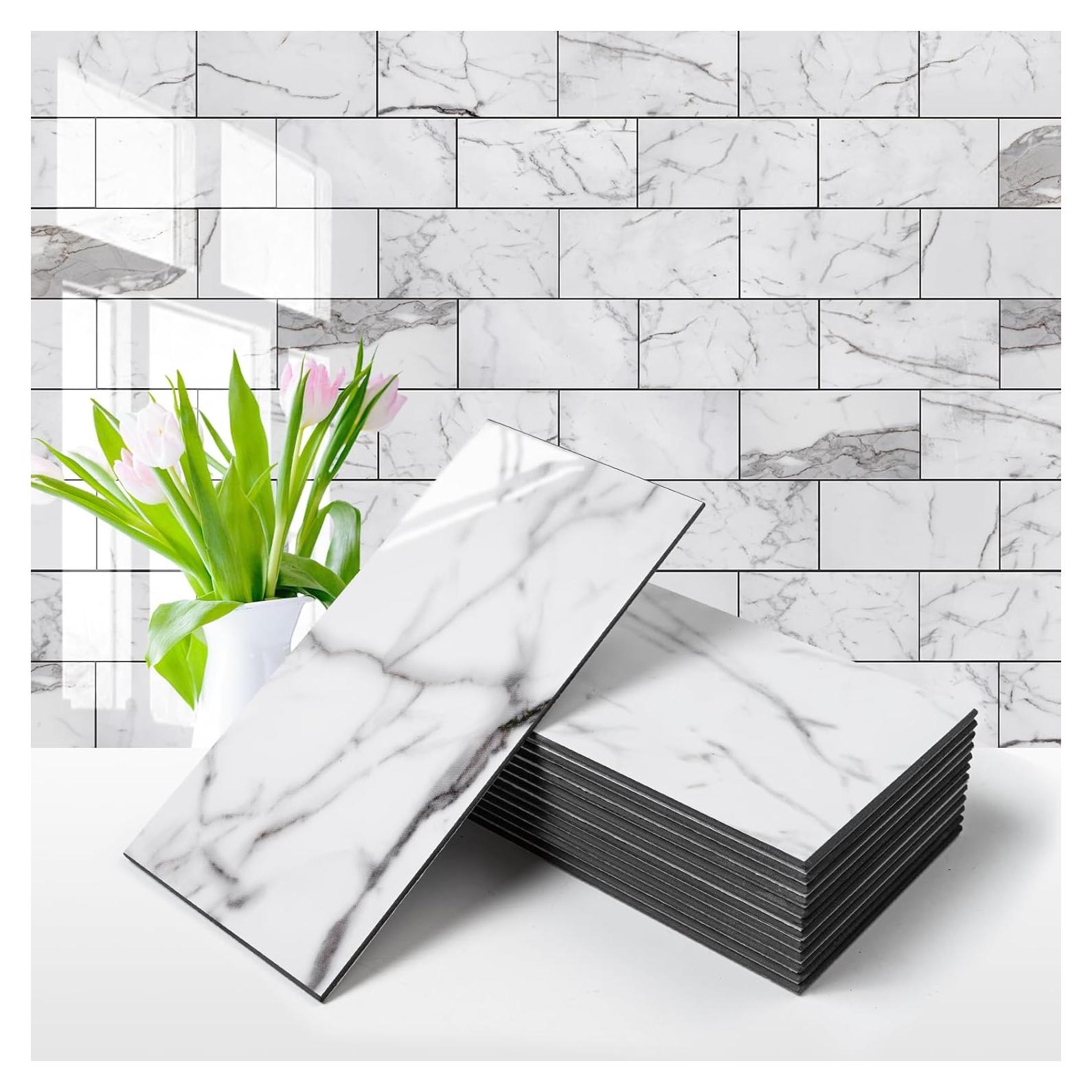 Azulejos autoadhesivos Vamos Tile PVC 7.62x15.24cm Blanco Brillante