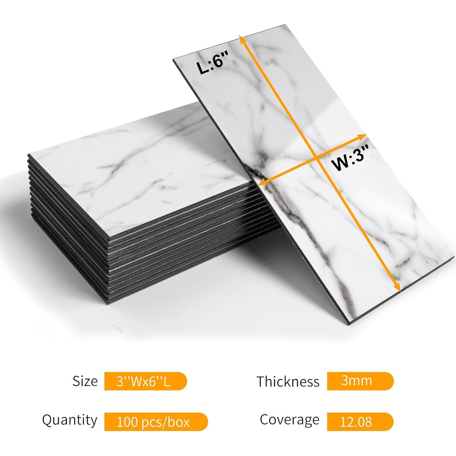 Azulejos autoadhesivos Vamos Tile PVC 7.62x15.24cm Blanco Brillante