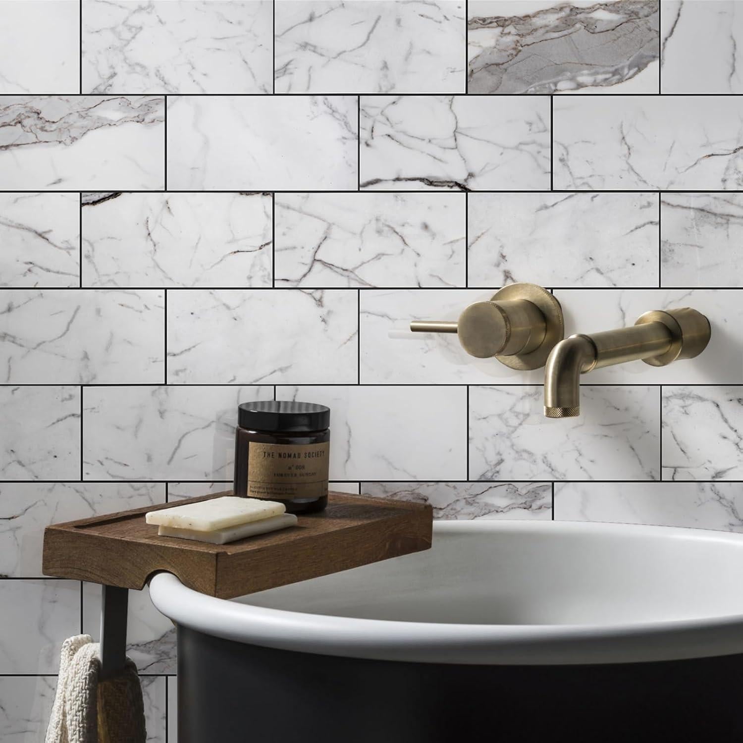 Azulejos autoadhesivos Vamos Tile PVC 7.62x15.24cm Blanco Brillante