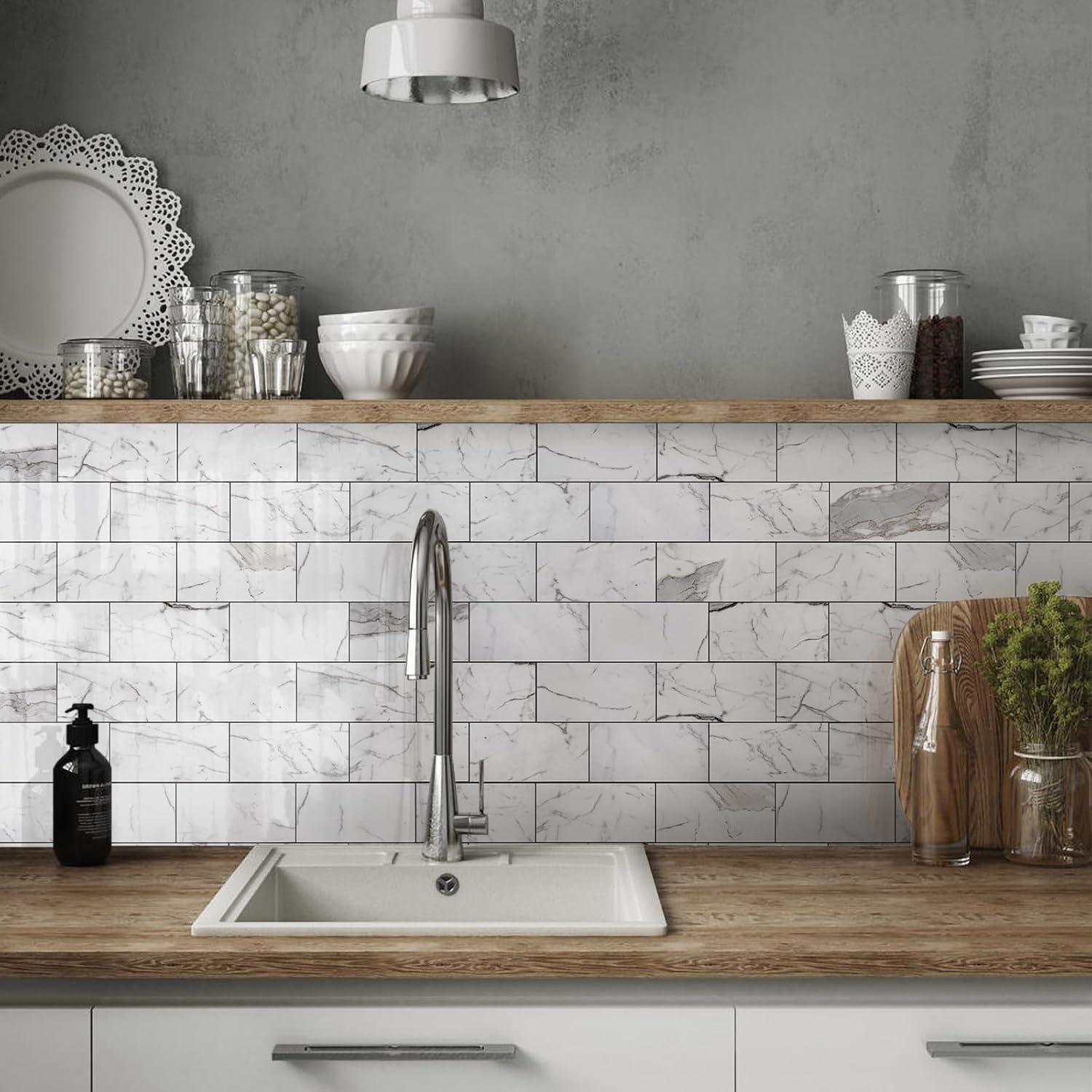 Azulejos autoadhesivos Vamos Tile PVC 7.62x15.24cm Blanco Brillante