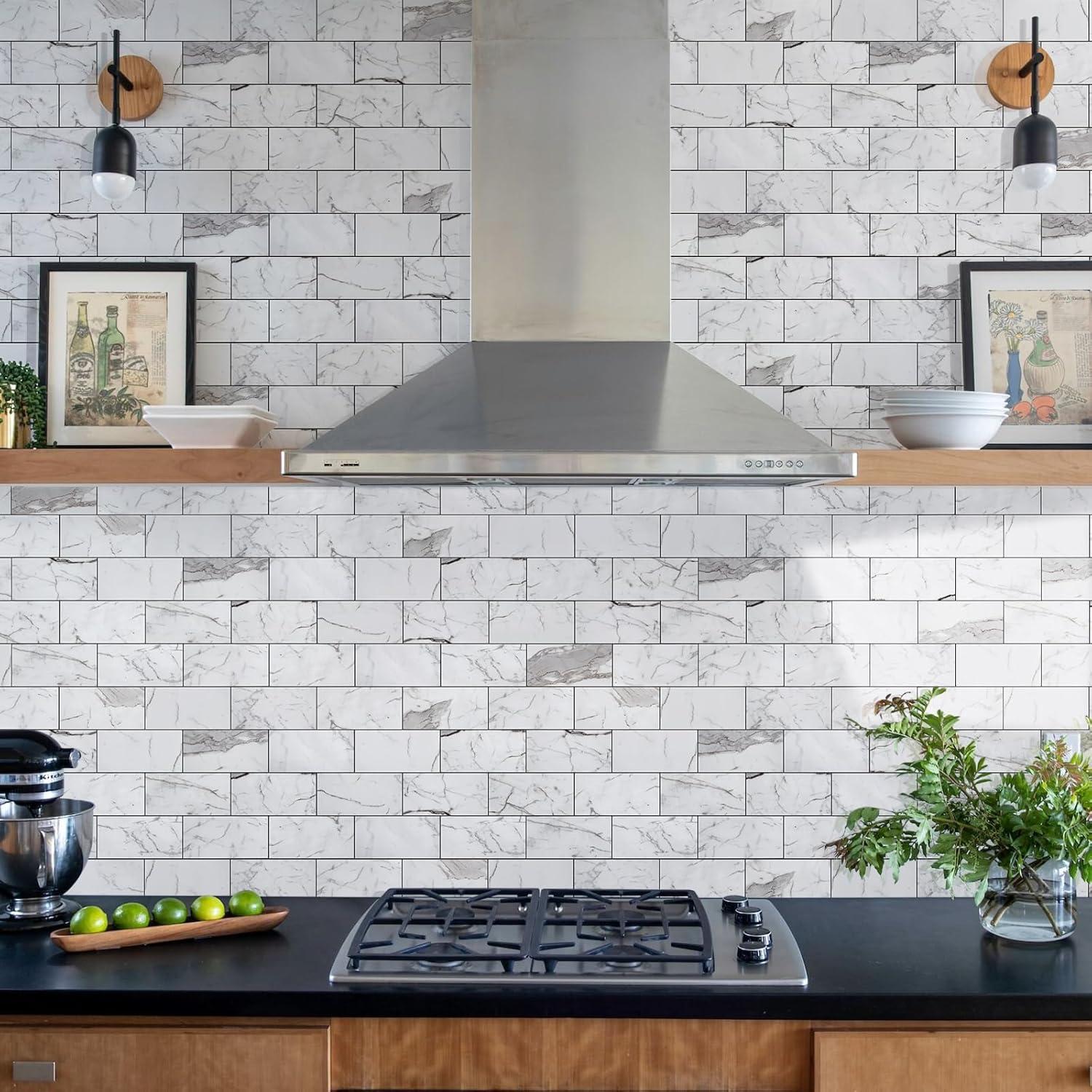 Azulejos autoadhesivos Vamos Tile PVC 7.62x15.24cm Blanco Brillante