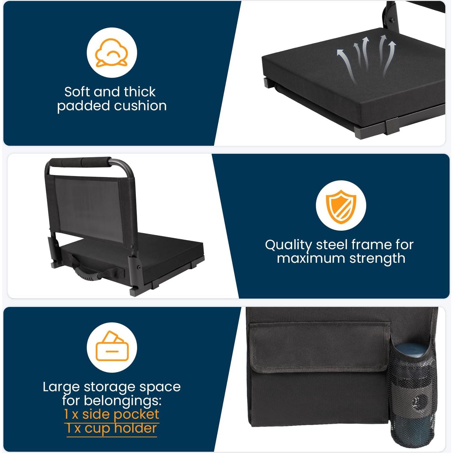 Silla de Estadio Portátil Maeytau MY-BleST-BLK con Cojín Acolchado