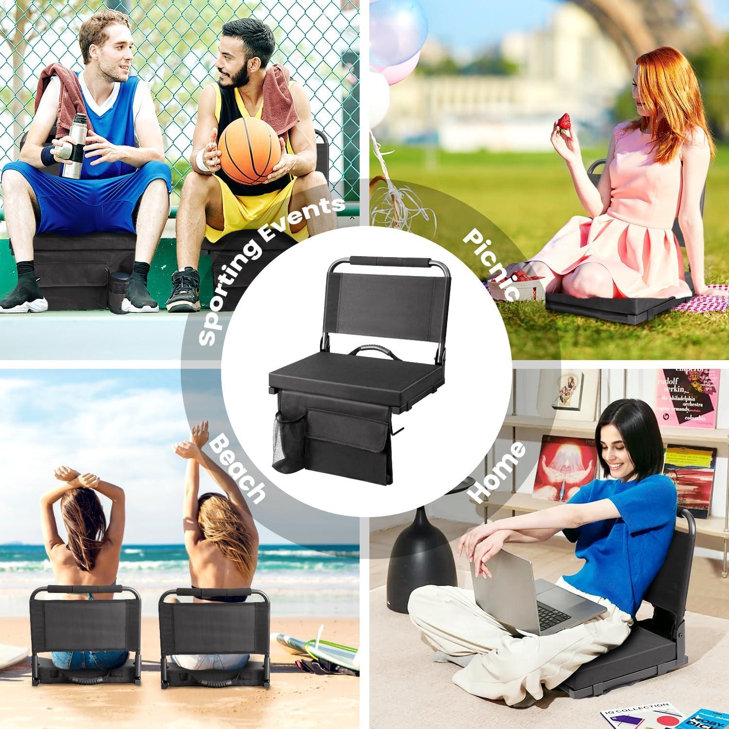 Silla de Estadio Portátil Maeytau MY-BleST-BLK con Cojín Acolchado