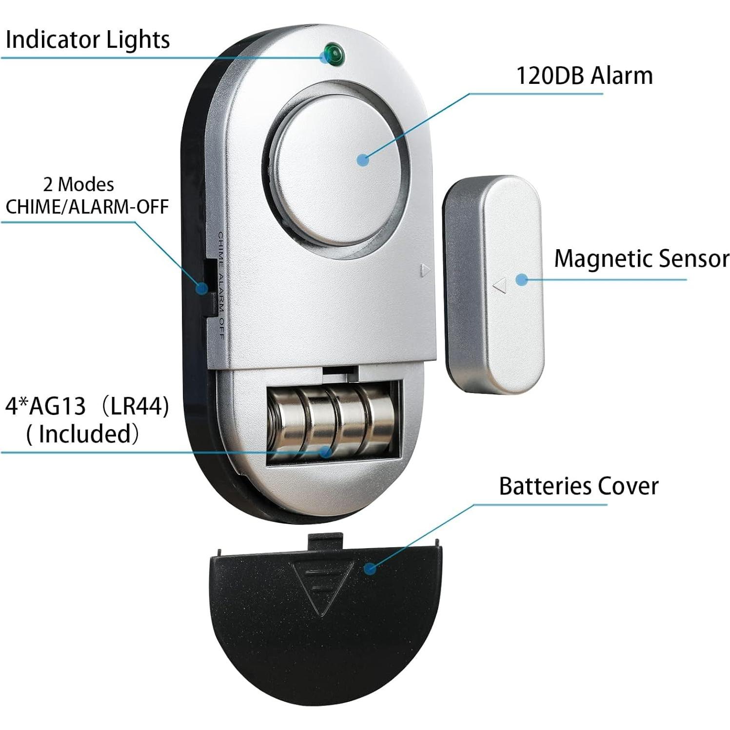 Sensores de Alarma de Ventana y Puerta Rinetiy 120 DB (6 Pcs)