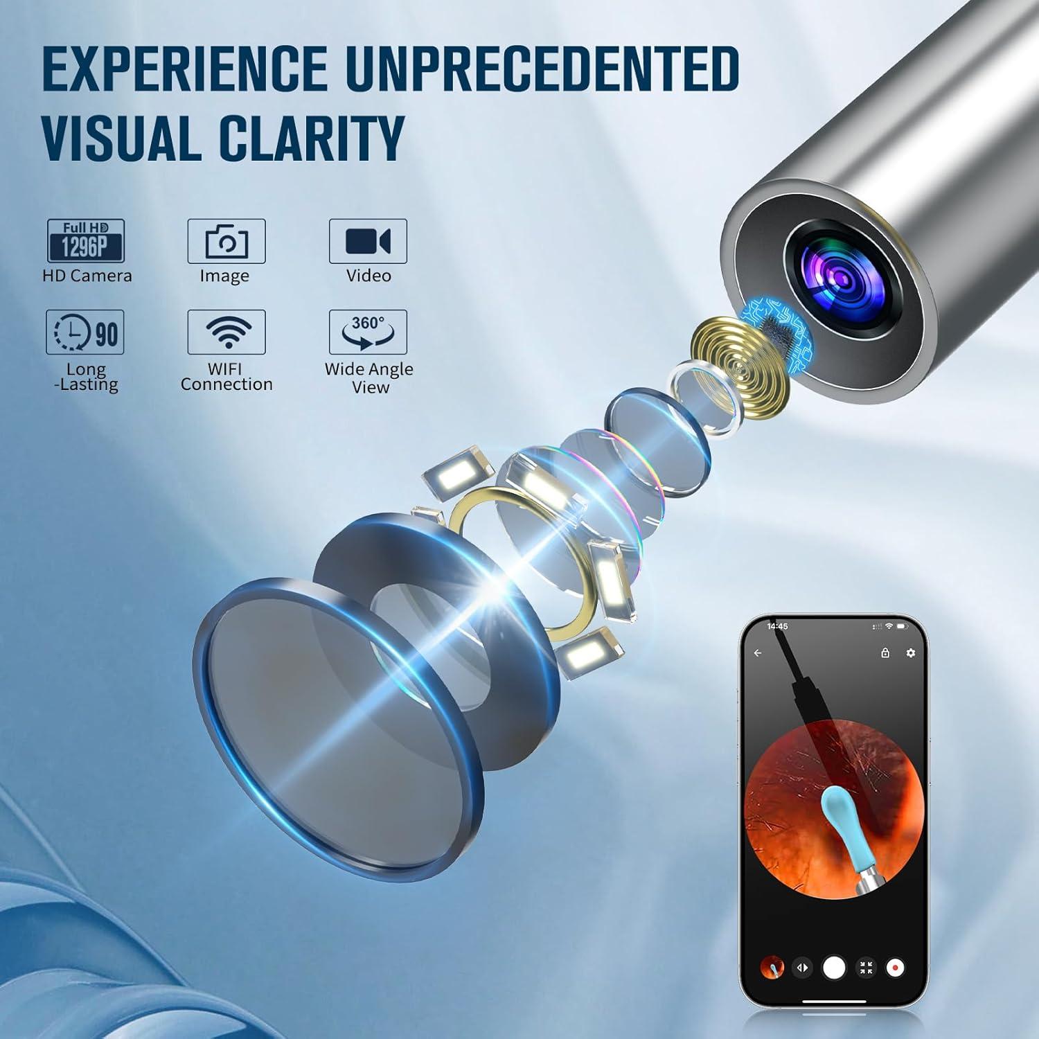 Limpiador de Oídos Kekoy P8 con Cámara HD 1296P y Accesorios